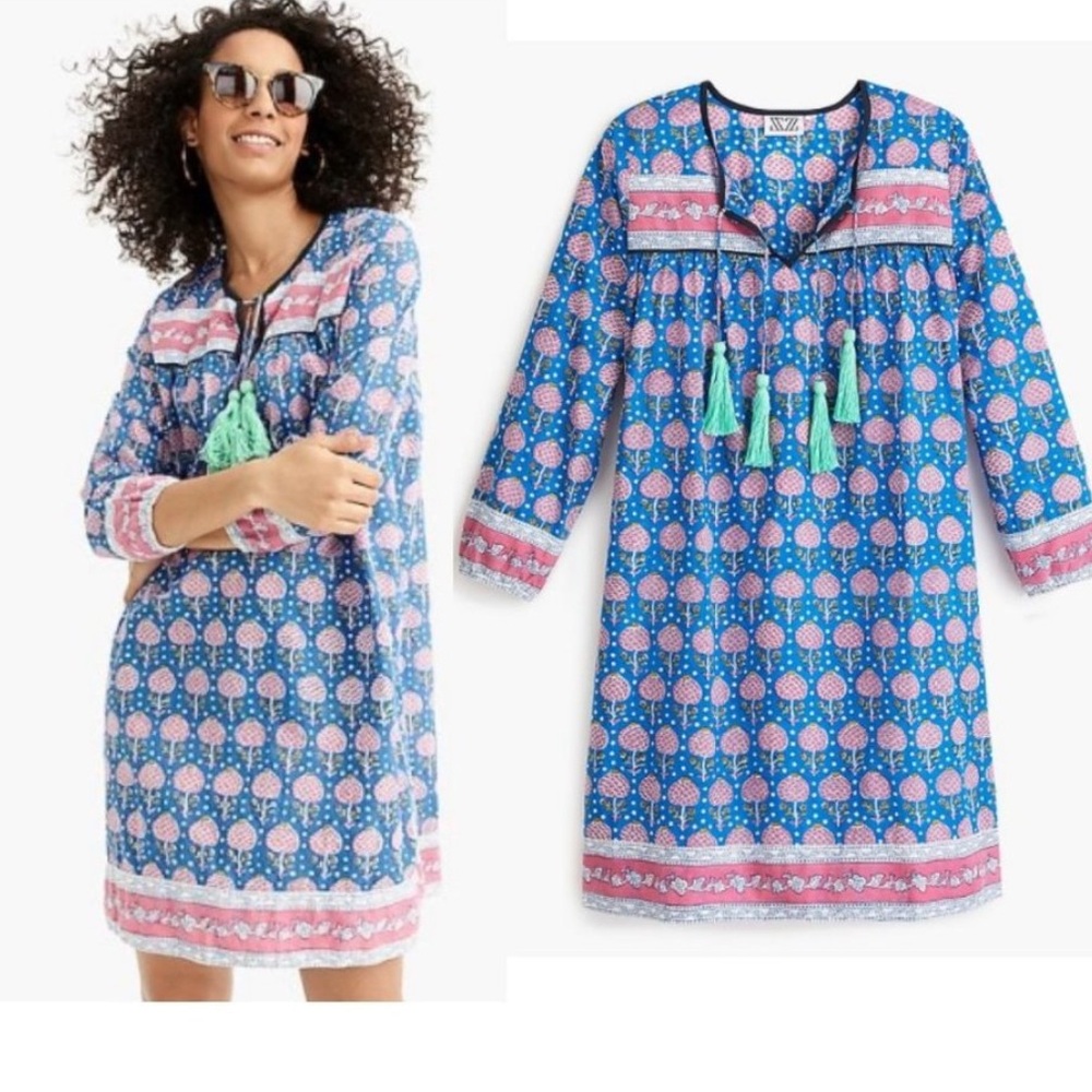 SZ Blockprints X J.Crew Leyla Dress Blue Cotton Caftan Size Medium